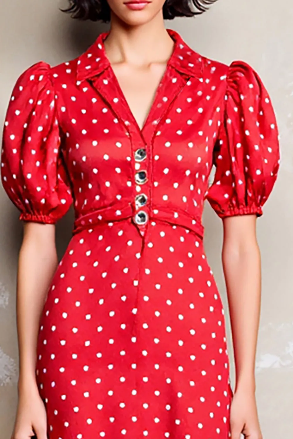 Red A Line Lapel Polka Dot Dress sold by Zapaka product image thumbnail 3