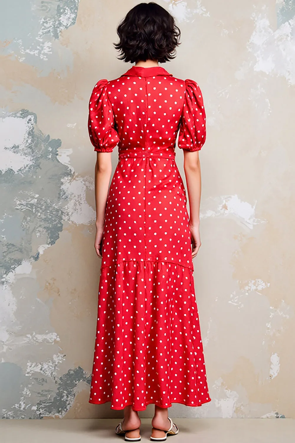 Red A Line Lapel Polka Dot Dress sold by Zapaka product image thumbnail 2