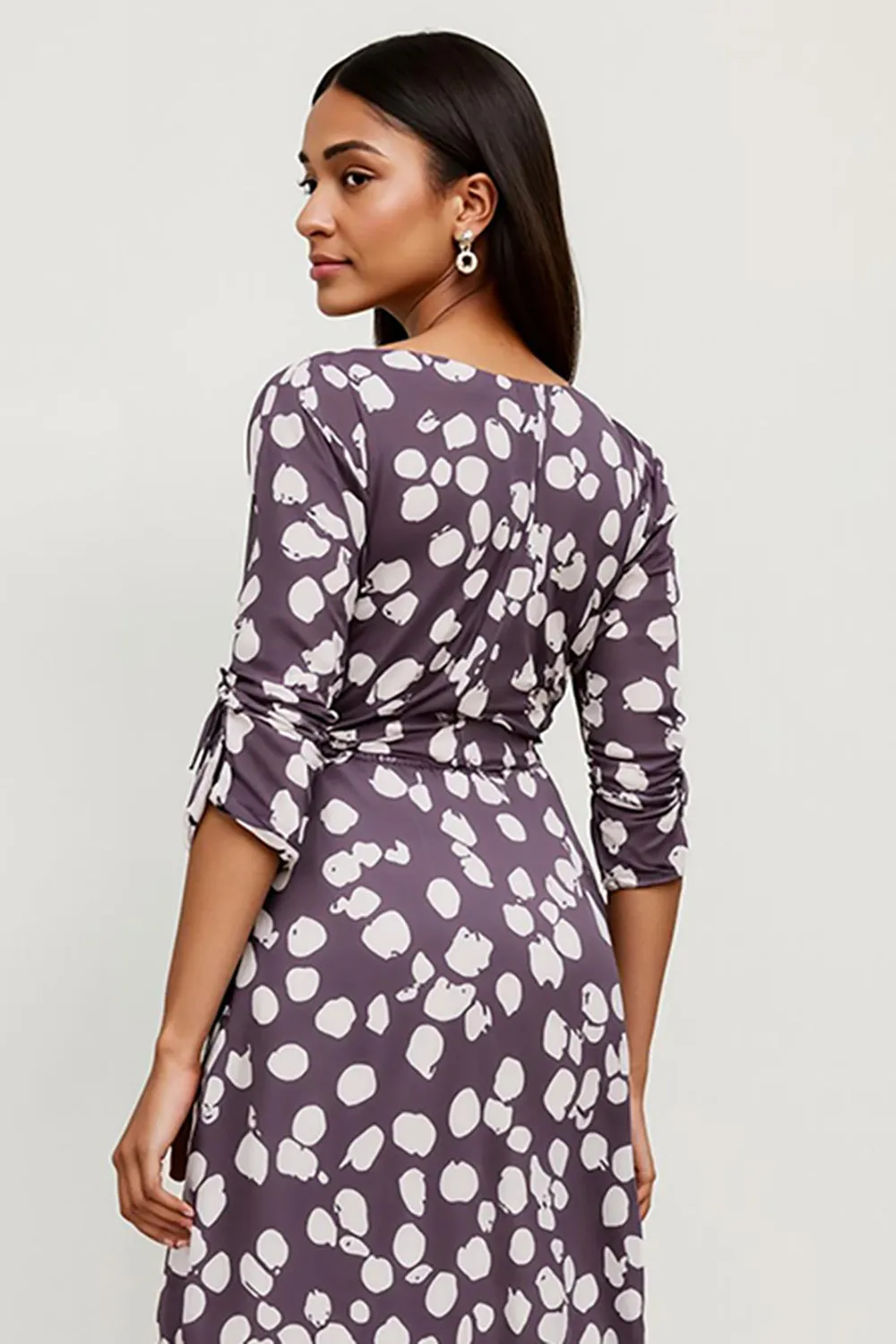 Polka Dots Dark Purple A Line Ruffle Hem Work Dress sold by Zapaka product image thumbnail 4