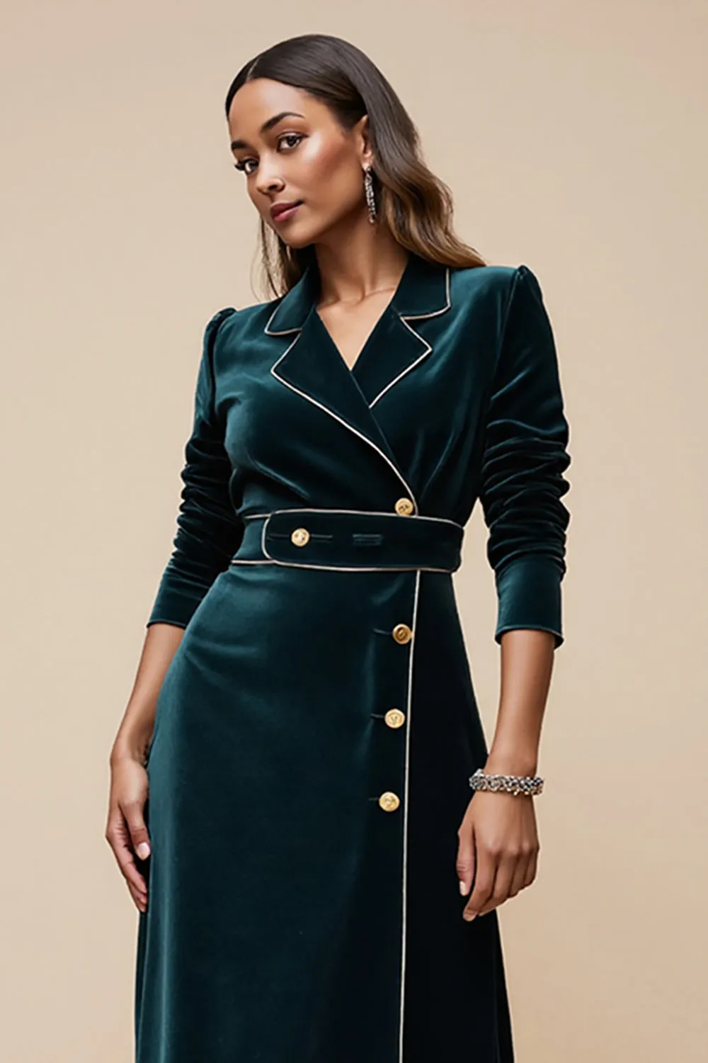 Peacock Blue Velvet V Neck Sheath Work Dress sold by Zapaka product image thumbnail 3