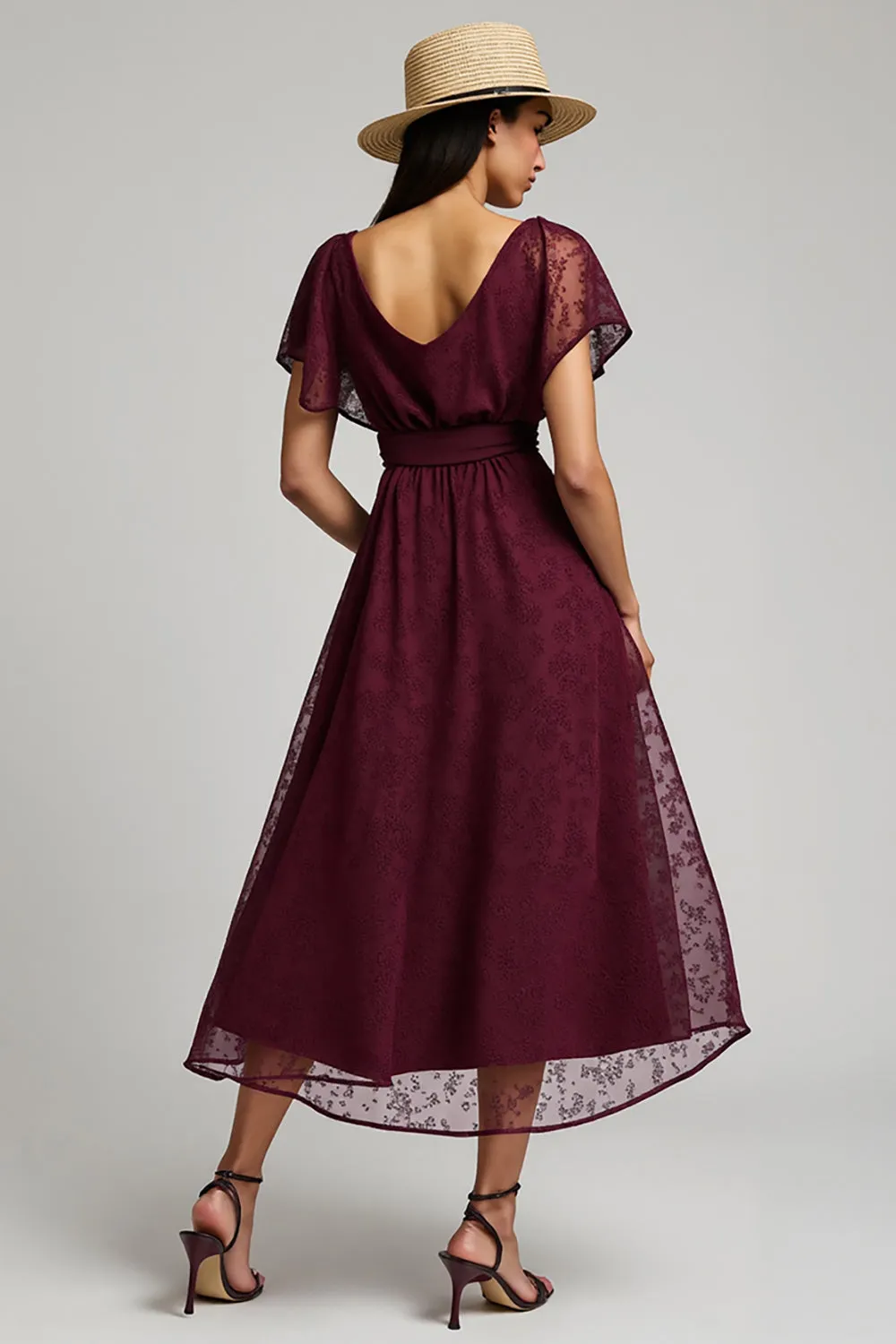 Burgundy A Line Lace Midi Work Dress sold by Zapaka product image thumbnail 2