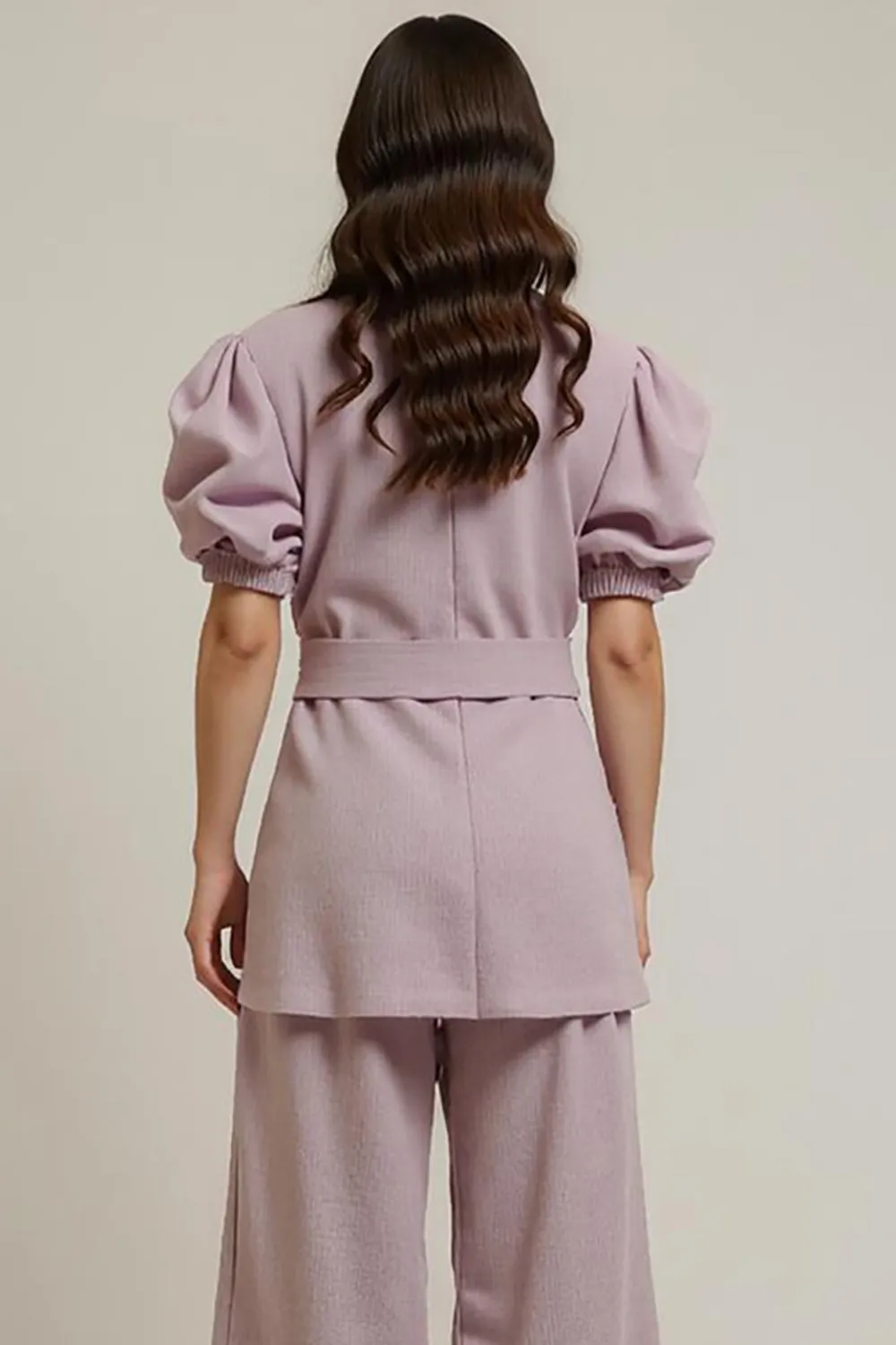 Grey Pink 2 Piece V Neck Work Dress with Belt sold by Zapaka product image thumbnail 4