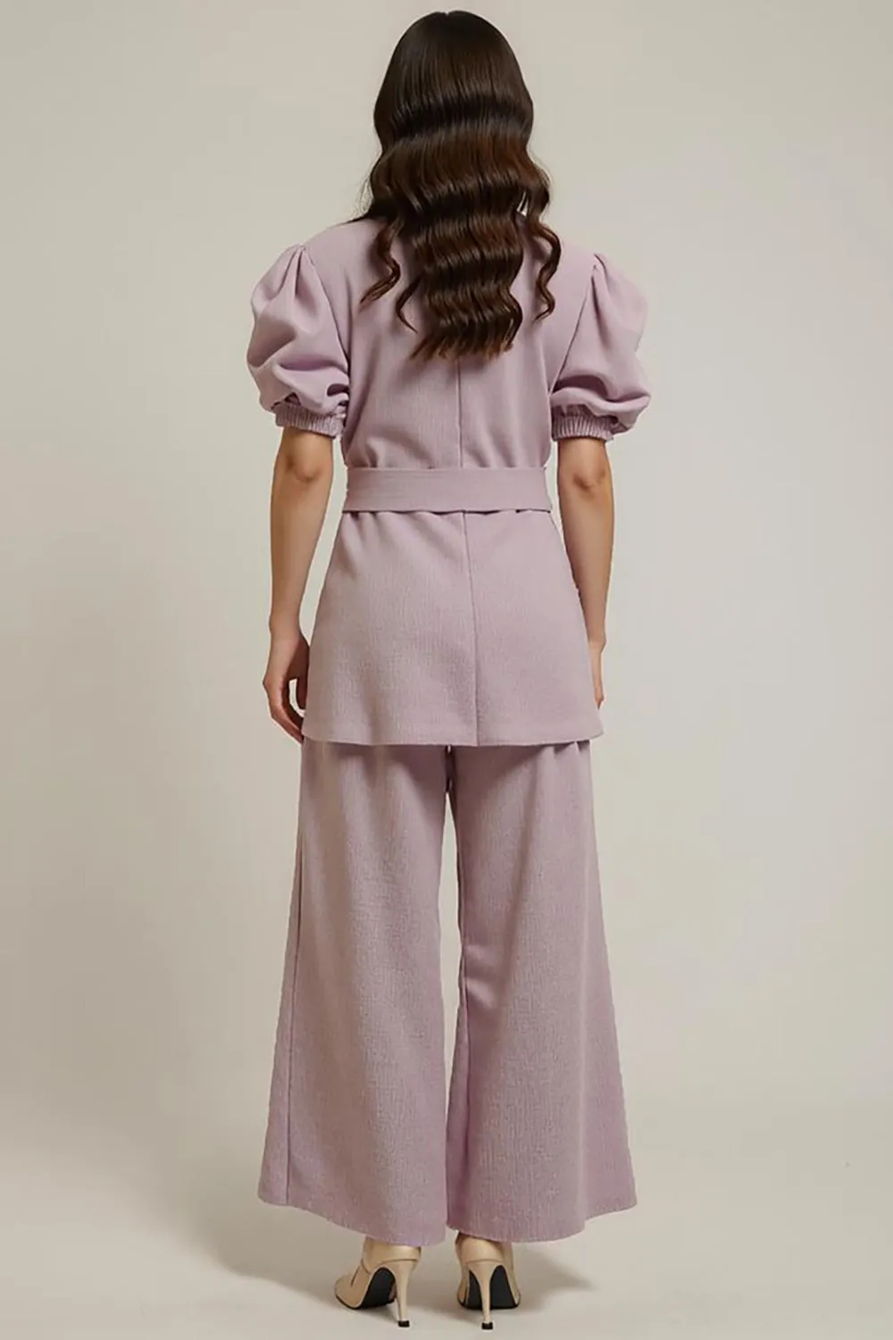 Grey Pink 2 Piece V Neck Work Dress with Belt sold by Zapaka product image thumbnail 2