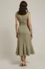 Ruffled Hem Grey Green V Neck Work Dress sold by Zapaka