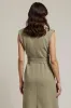 Ruffled Hem Grey Green V Neck Work Dress sold by Zapaka