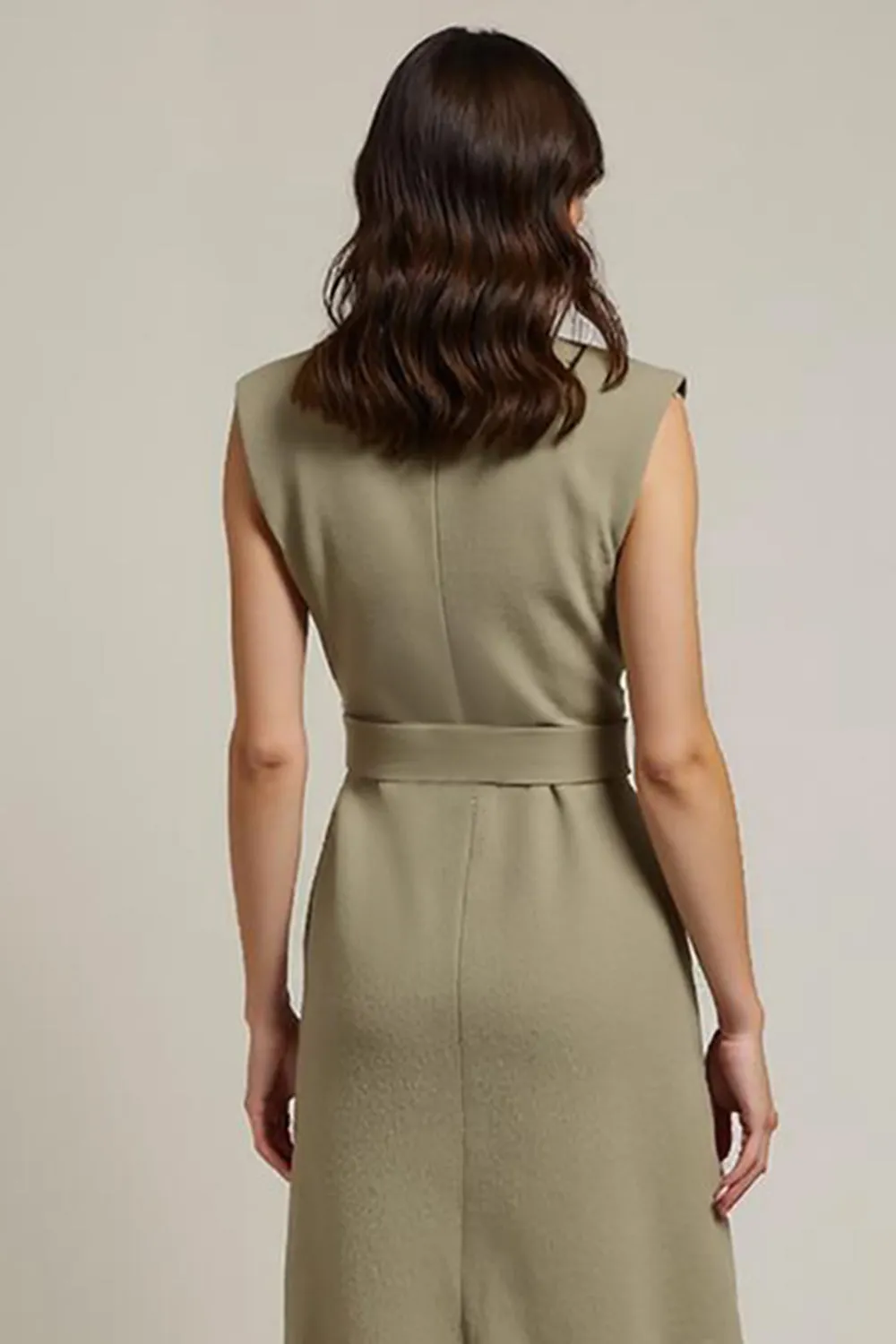 Ruffled Hem Grey Green V Neck Work Dress sold by Zapaka product image thumbnail 4