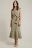 Ruffled Hem Grey Green V Neck Work Dress sold by Zapaka