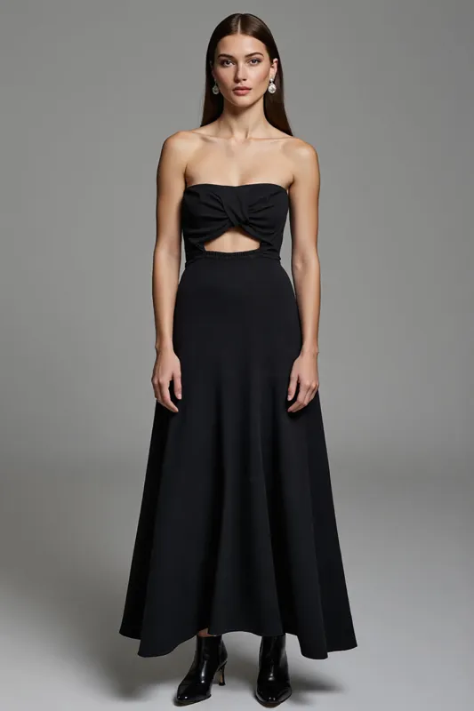 Black Strapless A Line Cut Out Work Dress sold by Zapaka