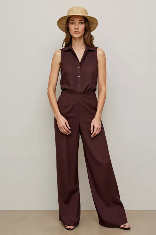 Coffee V Neck 2 Piece Work Jumpsuits sold by Zapaka