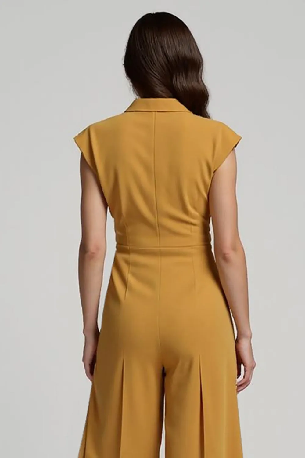 Yellow Satin Notched Lapel Work Jumpsuits sold by Zapaka product image thumbnail 4
