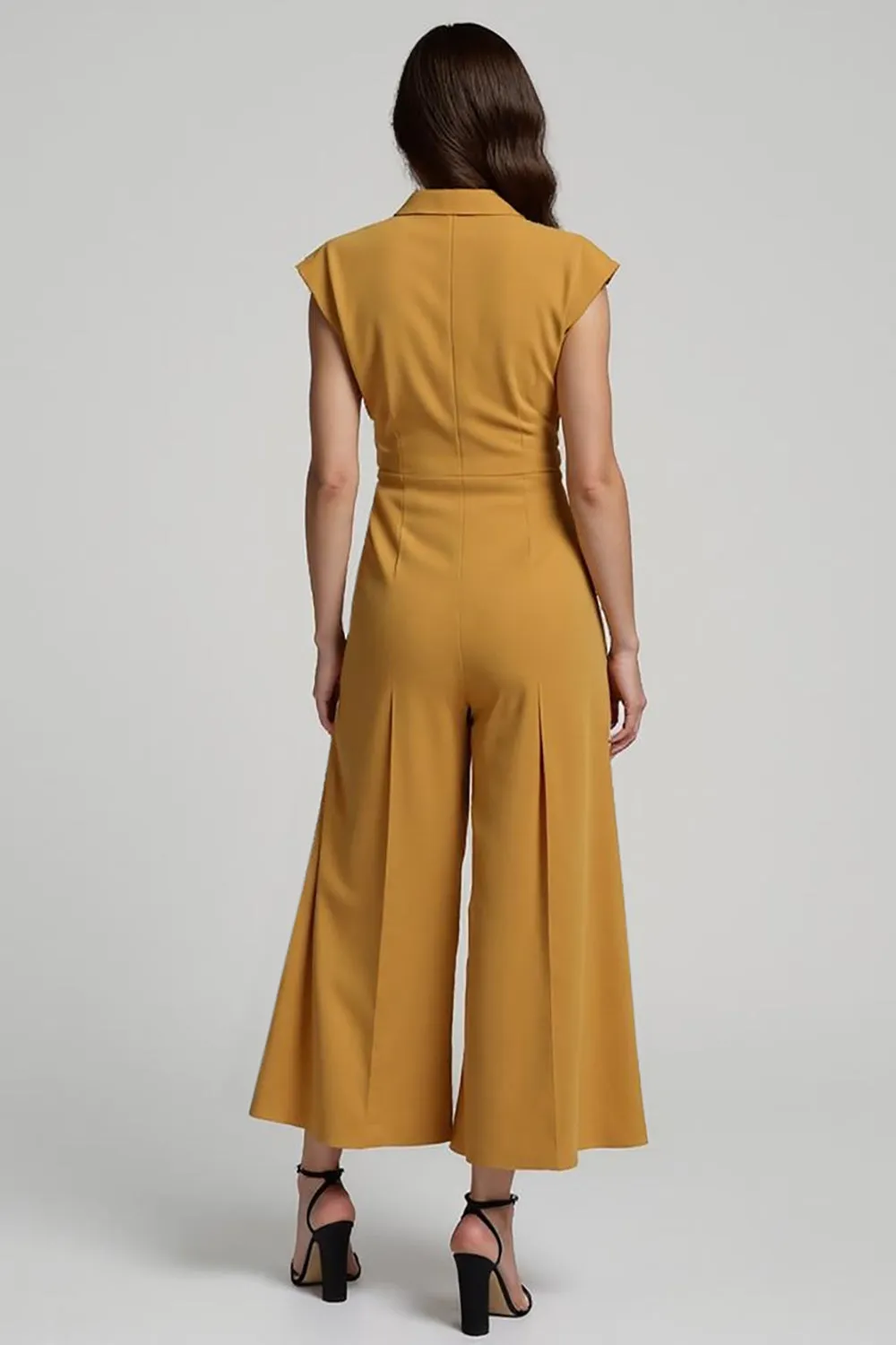 Yellow Satin Notched Lapel Work Jumpsuits sold by Zapaka product image thumbnail 2