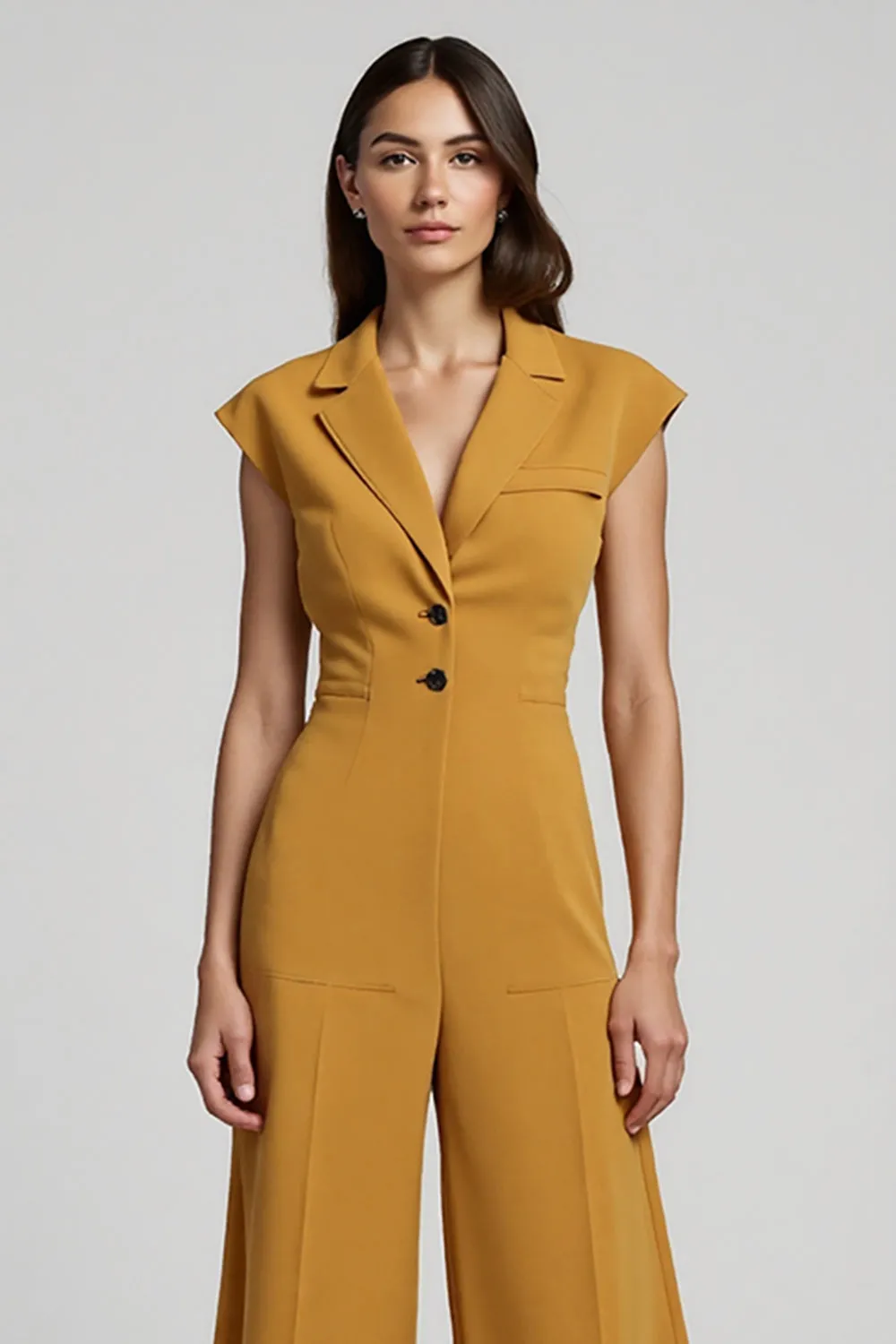 Yellow Satin Notched Lapel Work Jumpsuits sold by Zapaka product image thumbnail 3