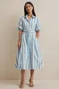 Blue Striped Collar Neck Work Dress with Sleeves sold by Zapaka