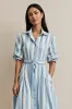 Blue Striped Collar Neck Work Dress with Sleeves sold by Zapaka