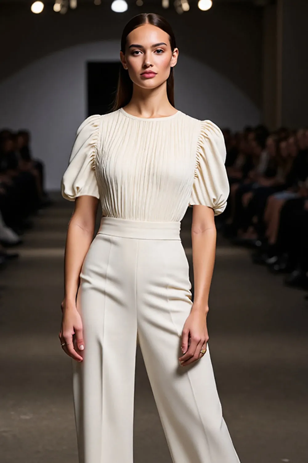 Ivory 2 Piece Round Neck Ruched Work Suits sold by Zapaka product image thumbnail 4