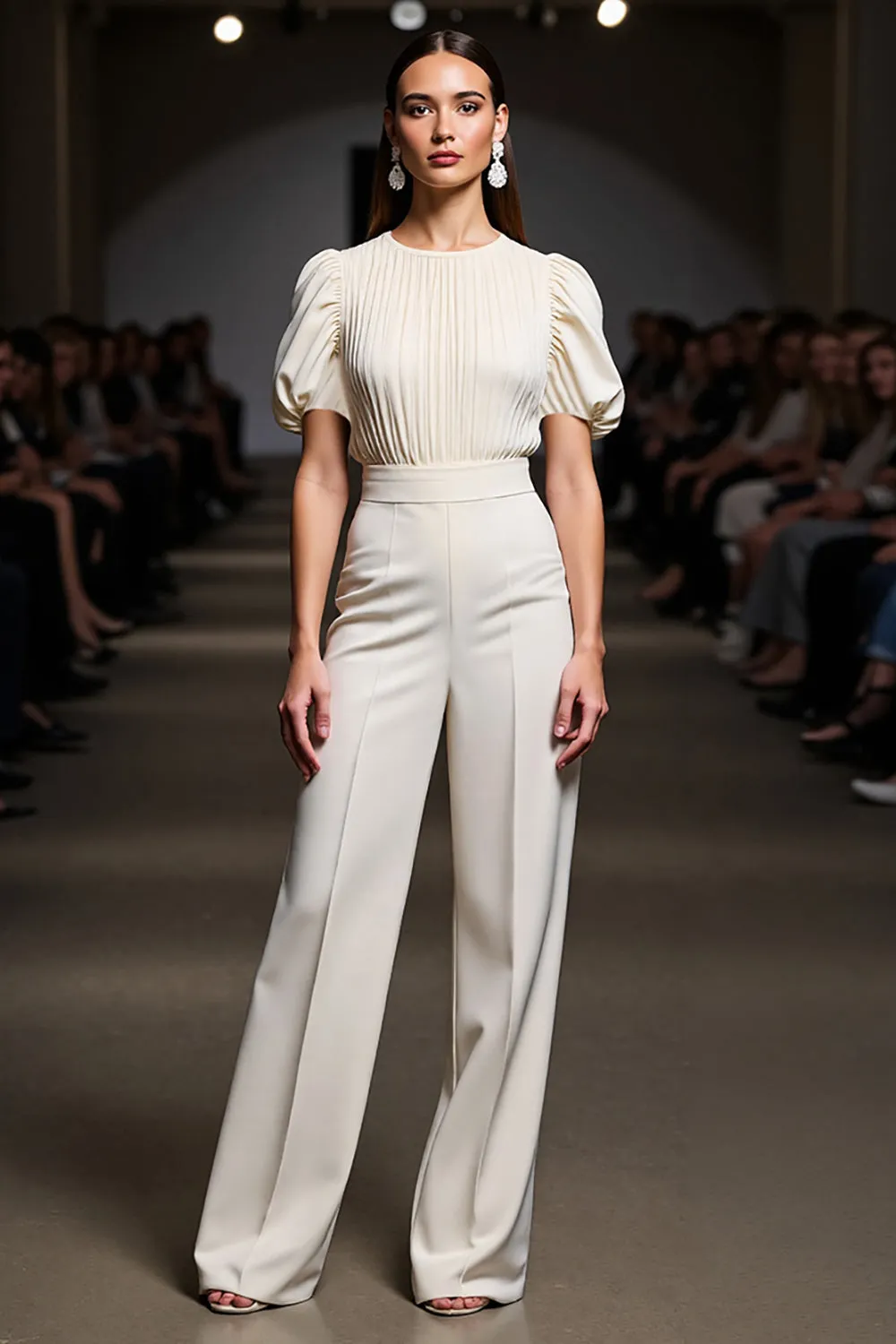 Ivory 2 Piece Round Neck Ruched Work Suits sold by Zapaka