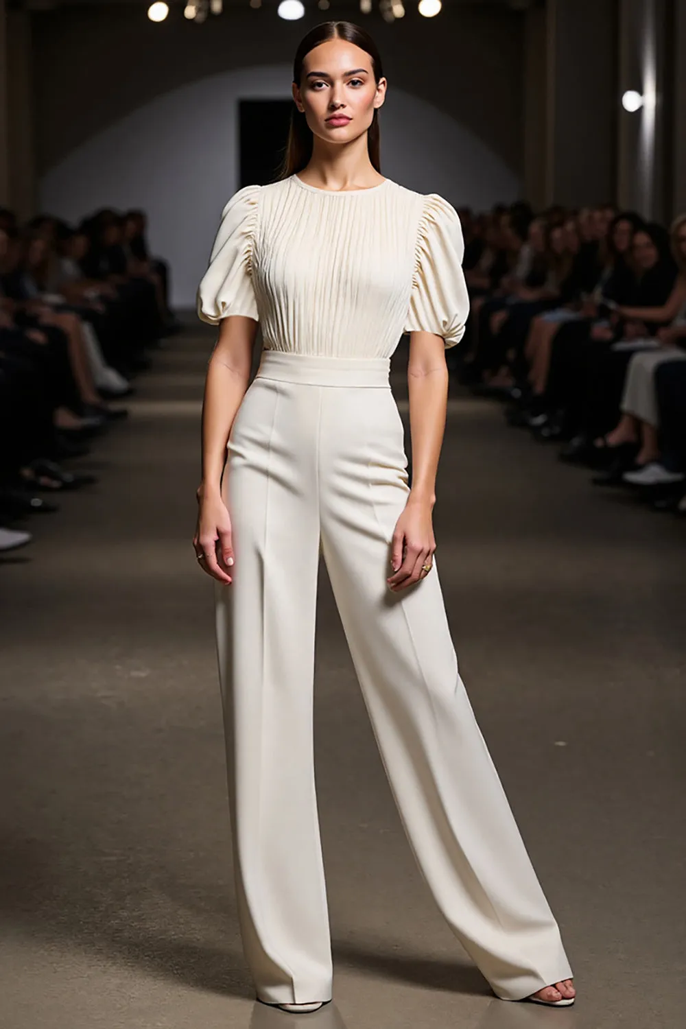Ivory 2 Piece Round Neck Ruched Work Suits sold by Zapaka product image thumbnail 3