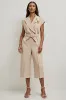 Khaki Notched Lapel Work Jumpsuits with Sleeves sold by Zapaka