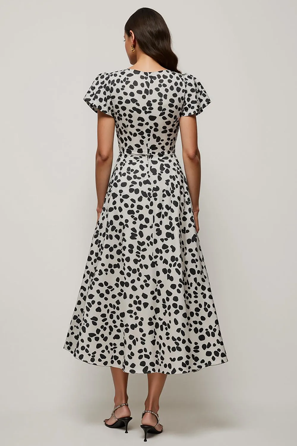 White Black Printed A Line Bateau Neck Long Work Dress sold by Zapaka product image thumbnail 2