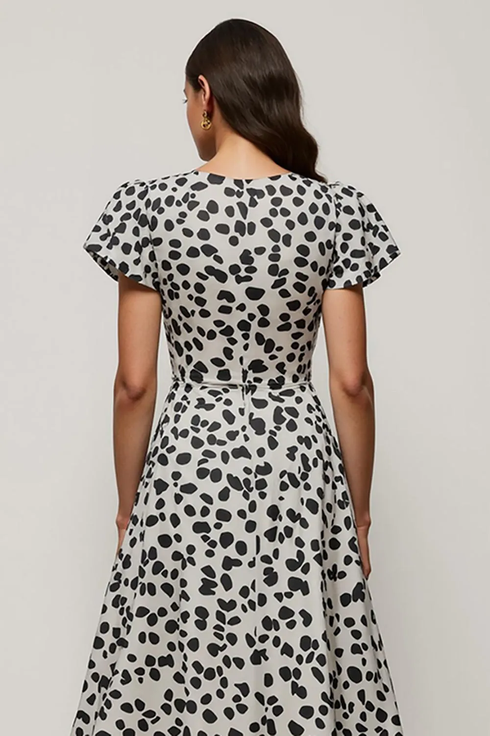 White Black Printed A Line Bateau Neck Long Work Dress sold by Zapaka product image thumbnail 4