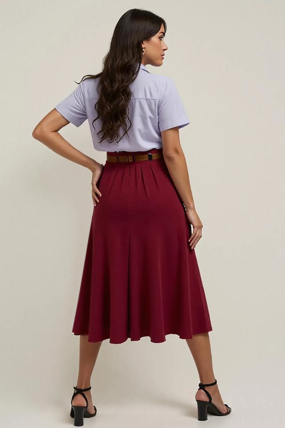 Burgundy A-Line 2-Piece Work Dress with Polo Collar sold by Zapaka product image thumbnail 2