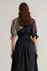 Black Printed A Line V-Neck Long Work Dress With Sleeves sold by Zapaka