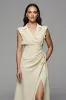 Apricot A-Line Polo Collar Ruffled Work Dress with Slit sold by Zapaka