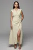 Apricot A-Line Polo Collar Ruffled Work Dress with Slit sold by Zapaka
