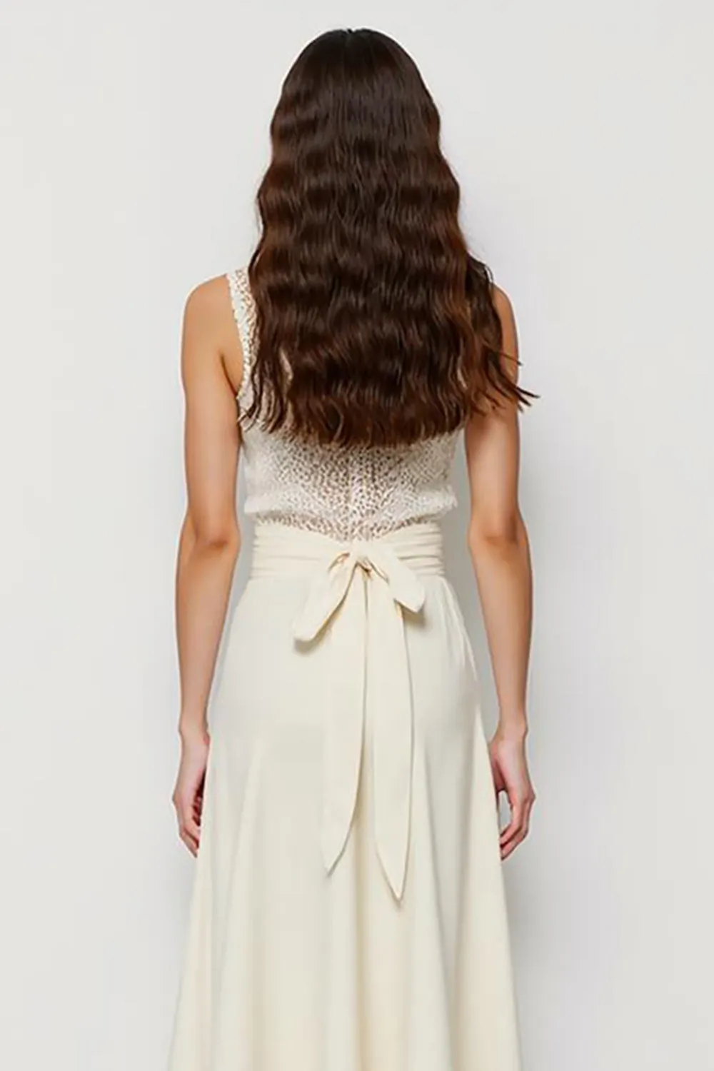 White Round Neck Lace Sleeveless Work Dress with Bow sold by Zapaka product image thumbnail 4