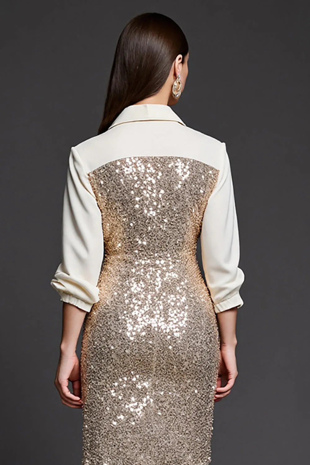 Sparkly Golden Bodycon V-Neck Work Dress with Sequins sold by Zapaka product image thumbnail 4