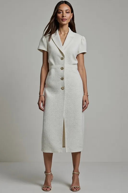 White Notched Lapel Bodycon Midi Blazer Dress with Sleeves sold by Zapaka