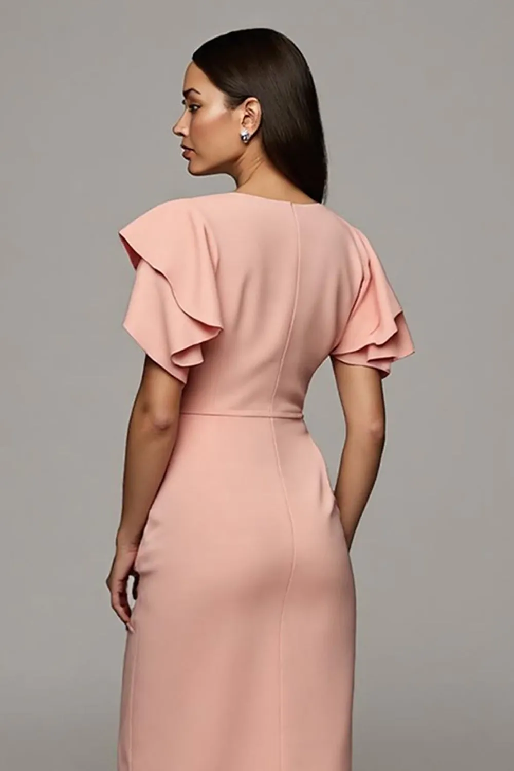 Orange Round Neck Bodycon Midi Ruffled Work Dress with Slit sold by Zapaka product image thumbnail 4