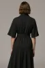 Black Notched Lapel Long Buttons Blazer Dress with Sleeves sold by Zapaka