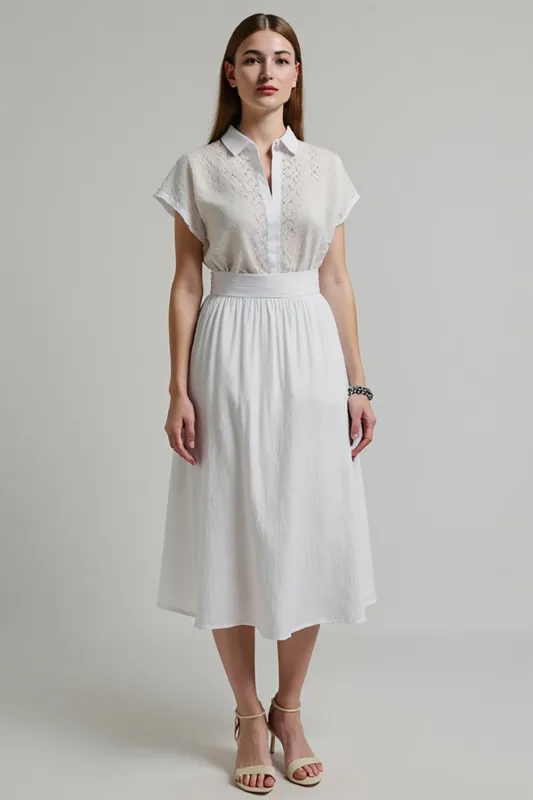 White A Line Collar Neck Midi Work Dress sold by Zapaka