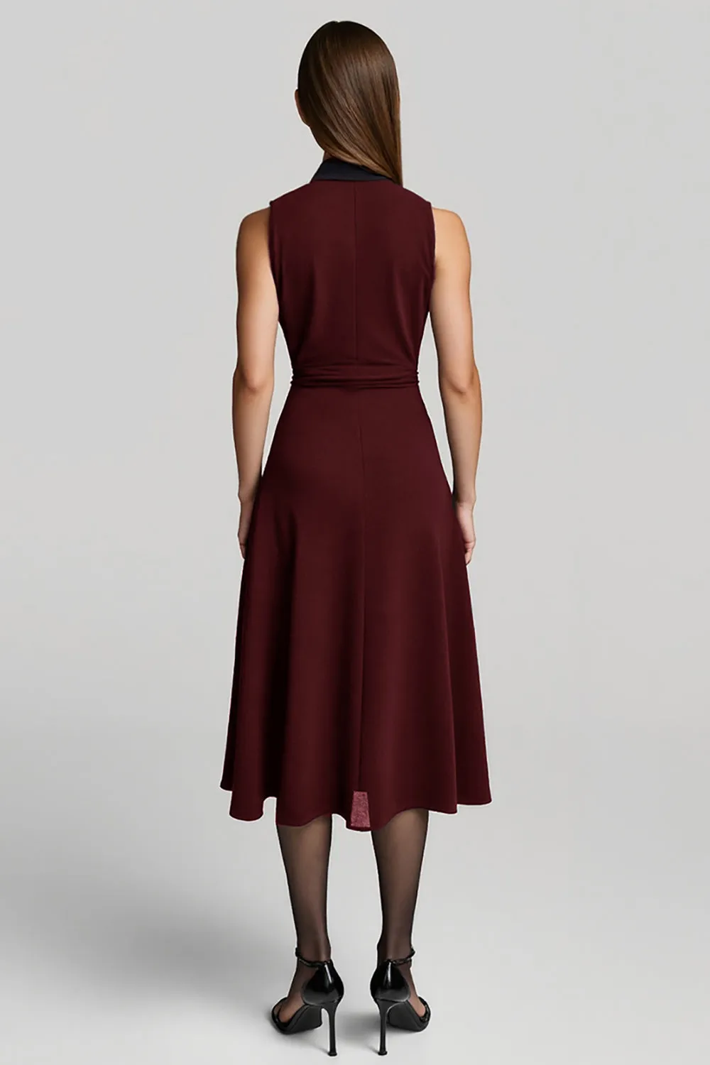 Burgundy Chiffon A Line Keyhole Midi Work Dress sold by Zapaka product image thumbnail 2