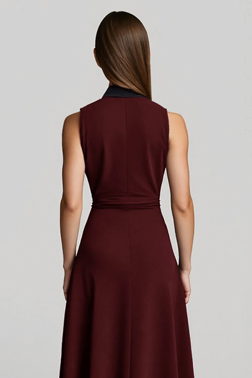 Burgundy Chiffon A Line Keyhole Midi Work Dress sold by Zapaka product image thumbnail 4