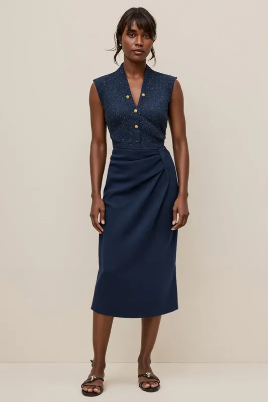 Navy Bodycon Ruched Work Dress sold by Zapaka