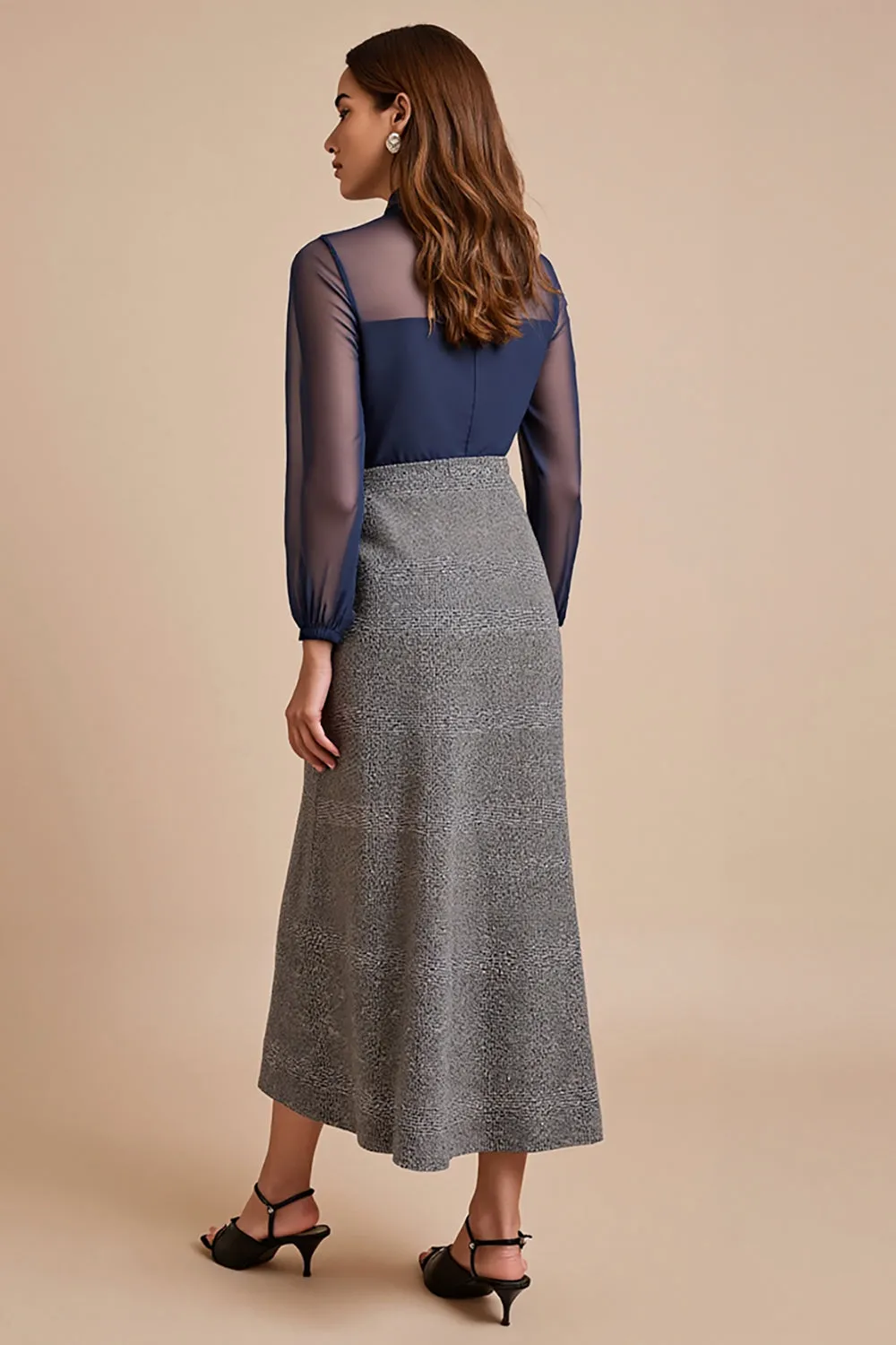 Long Sleeve A Line Grey Work Dress With Sash sold by Zapaka product image thumbnail 2