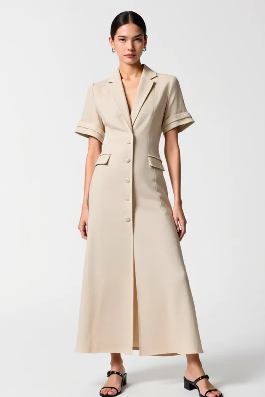 Grey Shawl Lapel Buttons Long Work Dress with Pockets sold by Zapaka