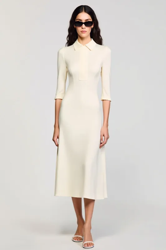 Ivory Sheath Satin Midi Work Dress with Half Sleeves sold by Zapaka