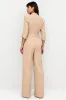Apricot Notched Lapel Jumpsuit with Belt sold by Zapaka