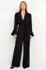 Black Peak Lapel Jumpsuit with Belt sold by Zapaka