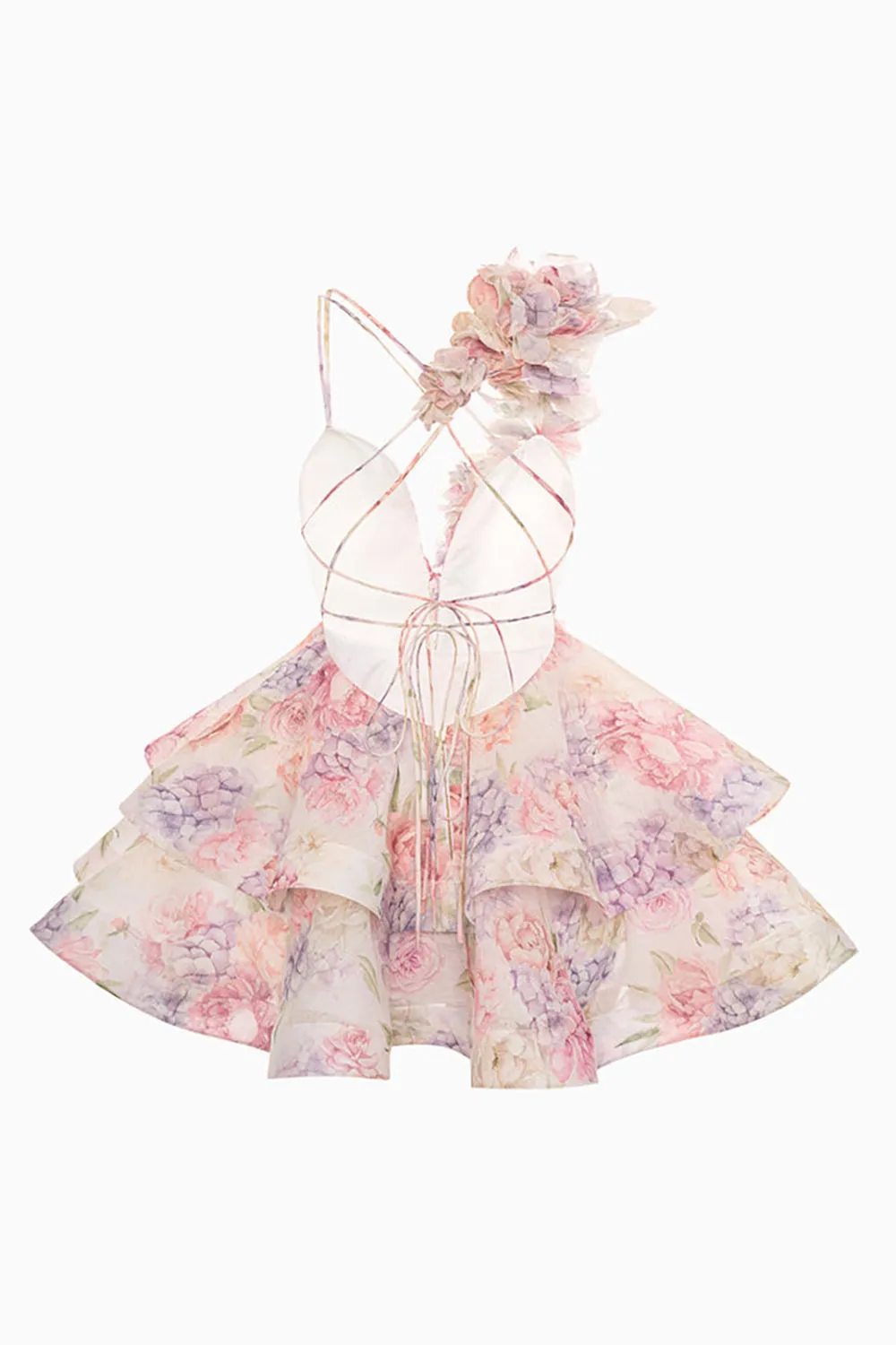 Pink Floral A Line Tiered Short Homecoming Dress with Ruffles sold by Zapaka product image thumbnail 2