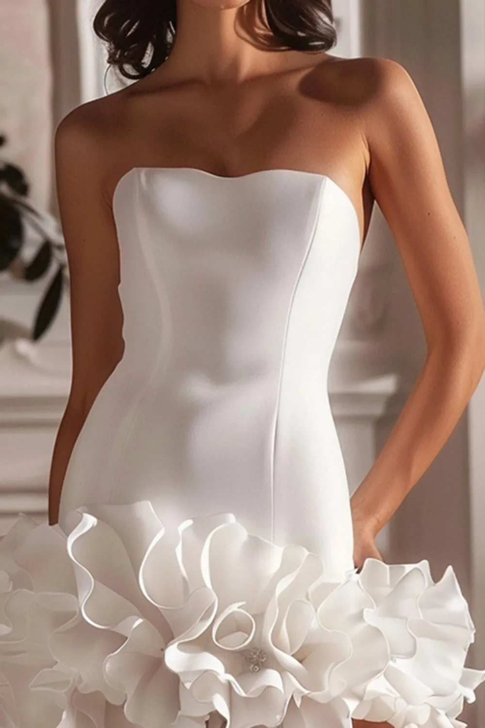 White Strapless Satin Short Homecoming Dress with Ruffles sold by Zapaka product image thumbnail 2