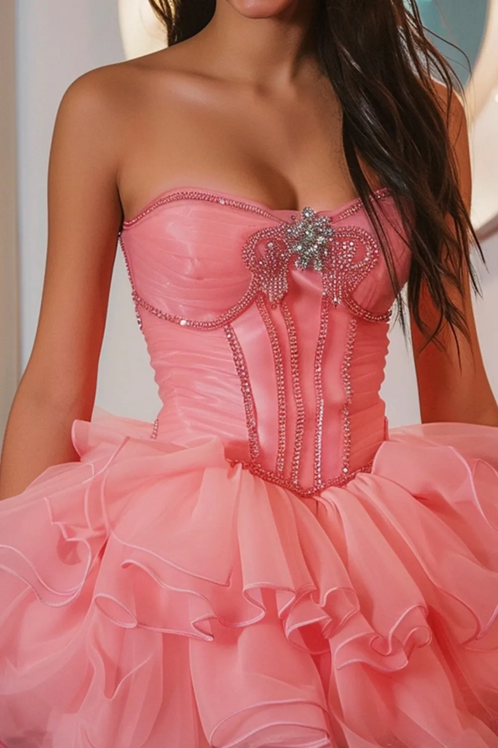 Hot Pink Strapless Ruffled A Line Short Homecoming Dress with Beading sold by Zapaka product image thumbnail 2