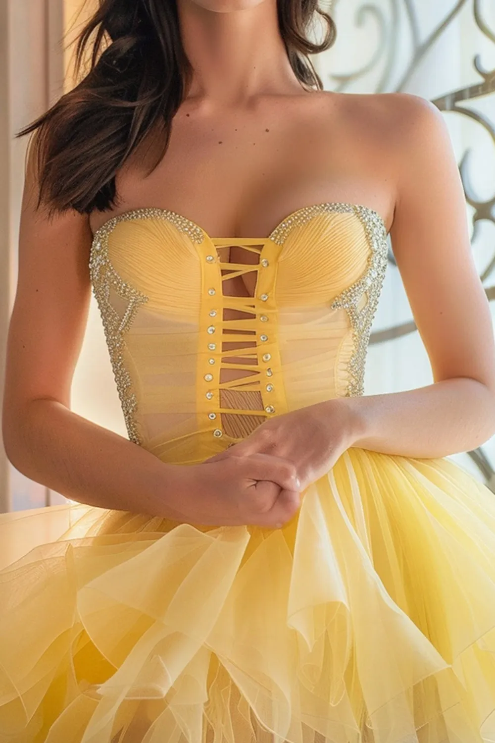 Strapless Ruffled A Line Yellow Homecoming Dress sold by Zapaka product image thumbnail 2