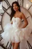 Ruffled Strapless White A Line Homecoming Dress sold by Zapaka
