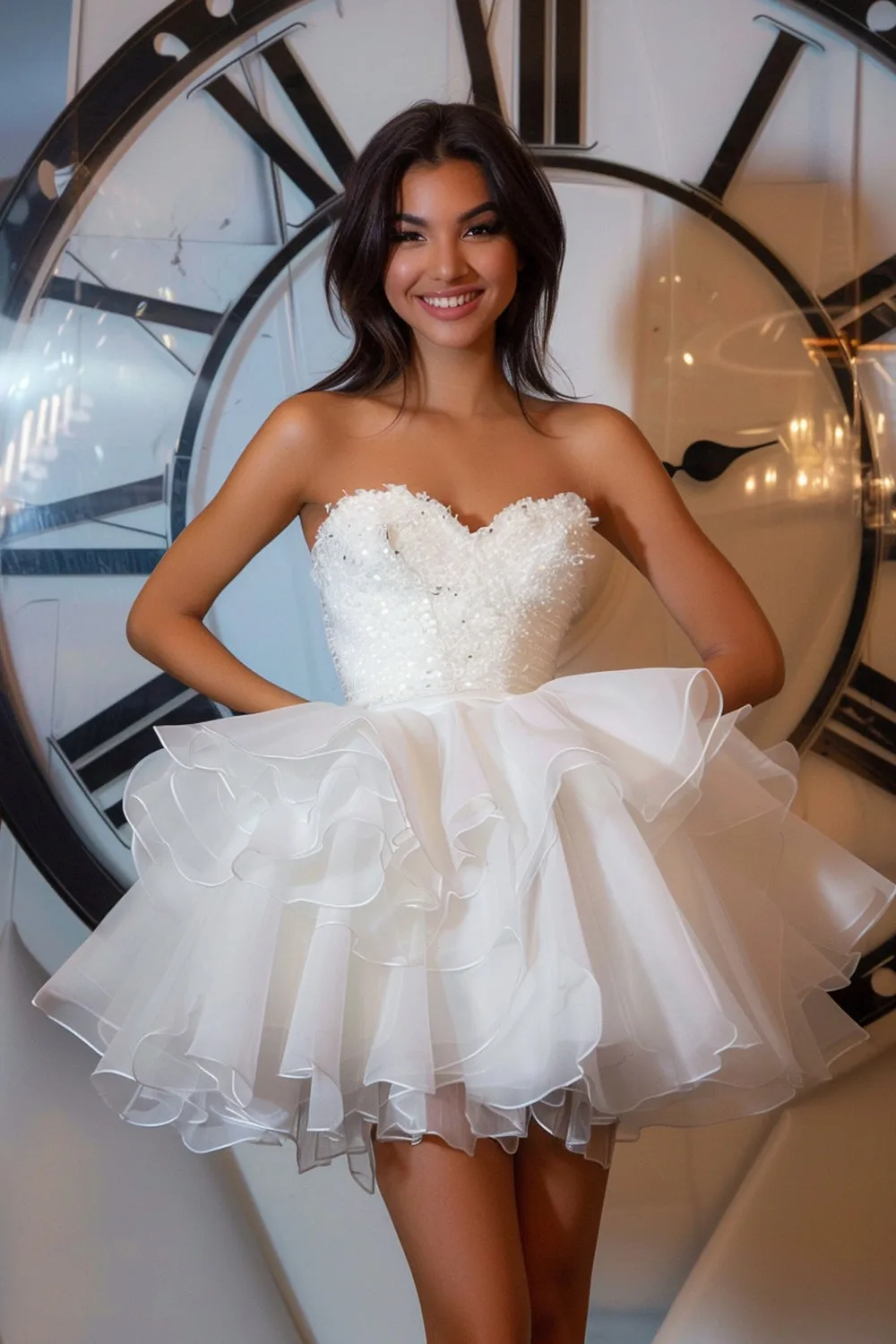 Strapless White Ruffled A Line Homecoming Dress sold by Zapaka