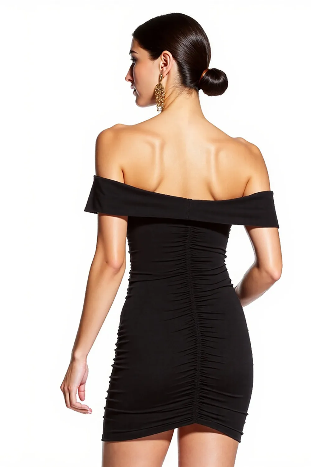 Black Off the Shoulder Ruched Bodycon Cocktail Dress sold by Zapaka product image thumbnail 2