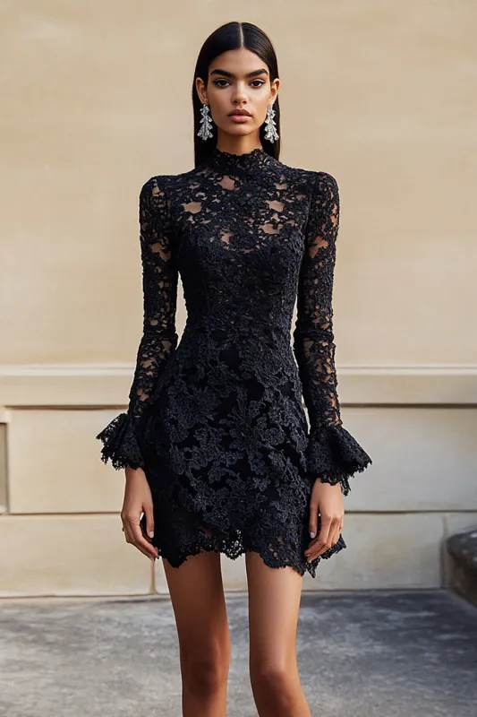 Black Bodycon Short Lace Cocktail Dress sold by Zapaka